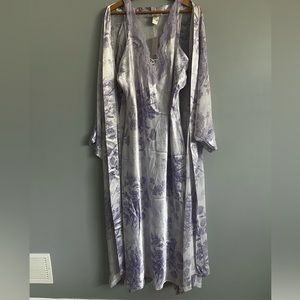 Vintage Nightgown Belted Robe Set Lavender Floral Full Length